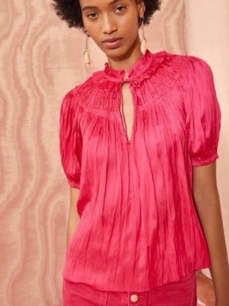 Ulla Johnson Eleni Satin Orchid Top Blouse Plisse Women's Size 6 Bb
